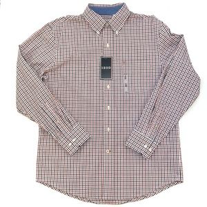 Izod Men’s Shirt Orange Navy Checkered Button Down